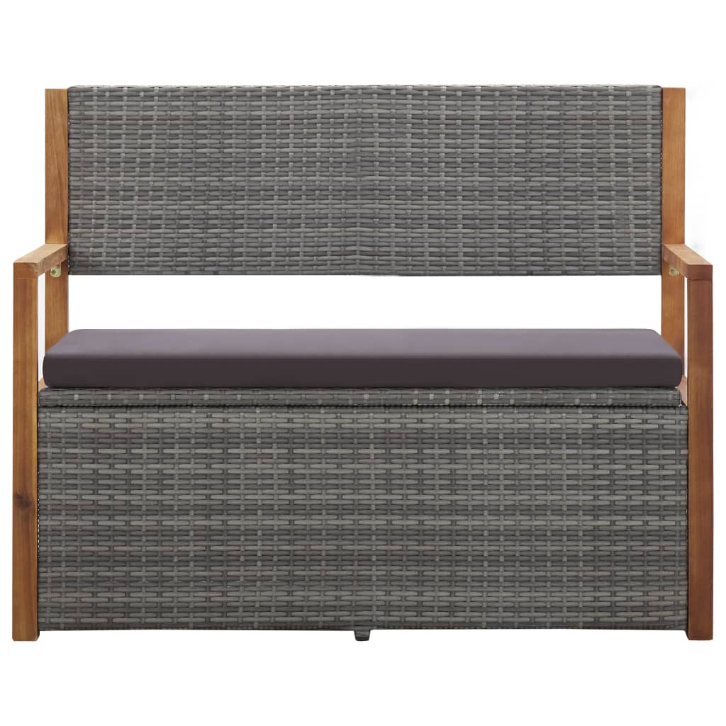 Storage Bench 45.3&quot; Poly Rattan And Solid Acacia Wood