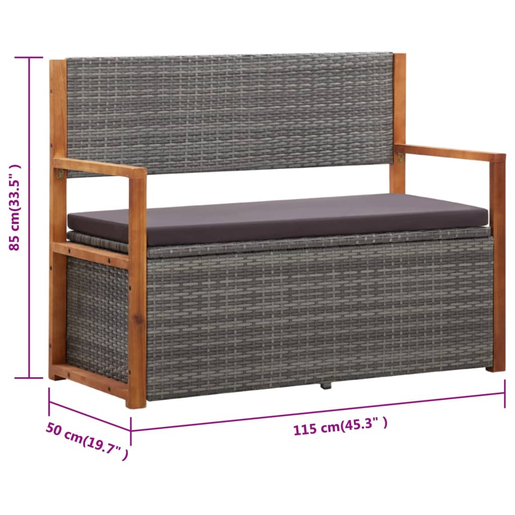 Storage Bench 45.3&quot; Poly Rattan And Solid Acacia Wood