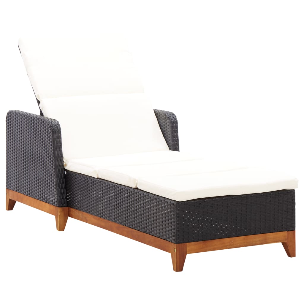 Sun Lounger Poly Rattan And Solid Acacia Wood