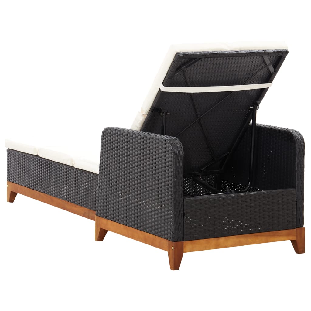 Sun Lounger Poly Rattan And Solid Acacia Wood