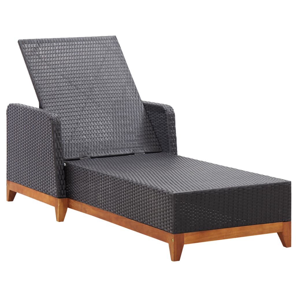 Sun Lounger Poly Rattan And Solid Acacia Wood