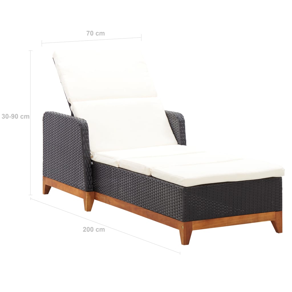 Sun Lounger Poly Rattan And Solid Acacia Wood