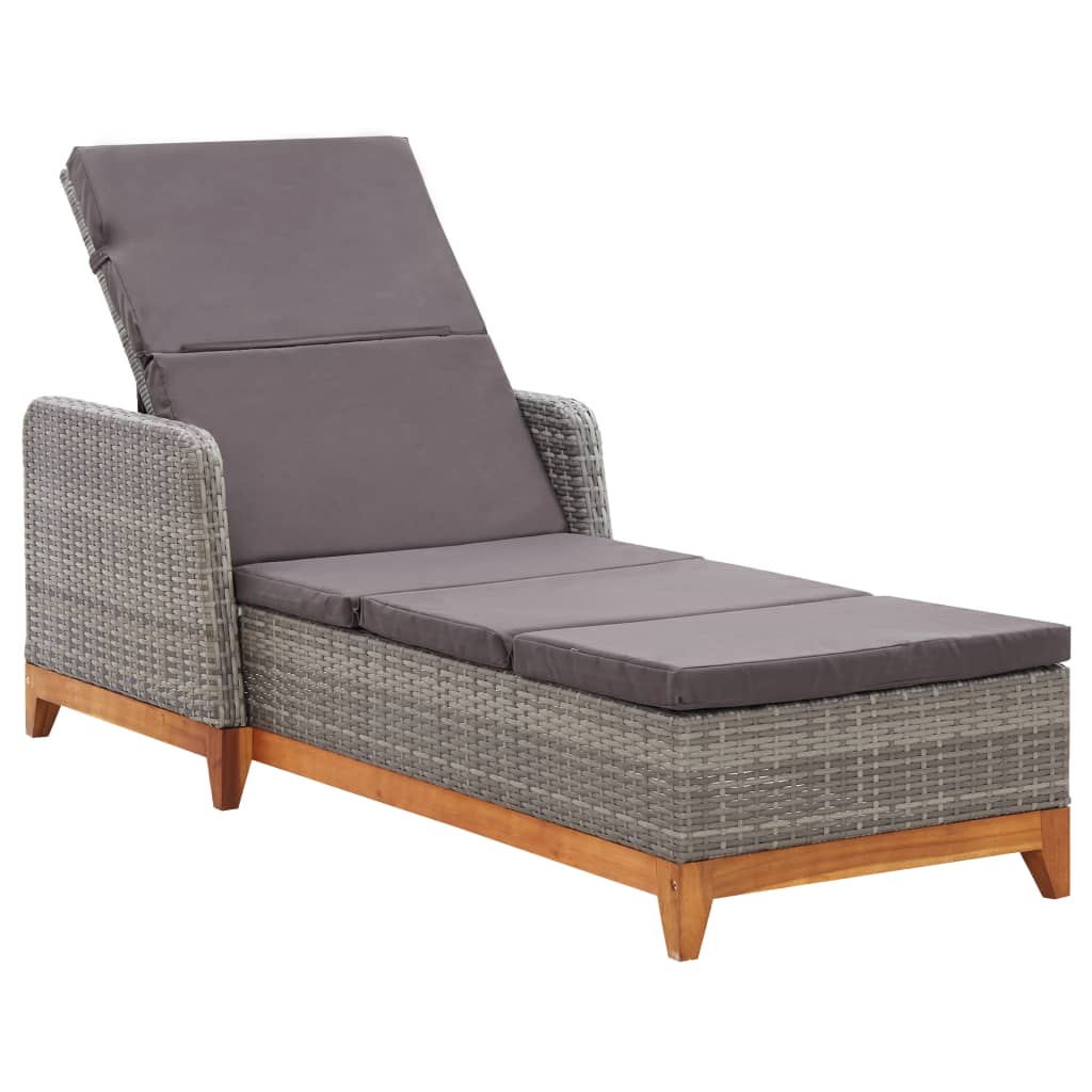 Sun Lounger Poly Rattan And Solid Acacia Wood