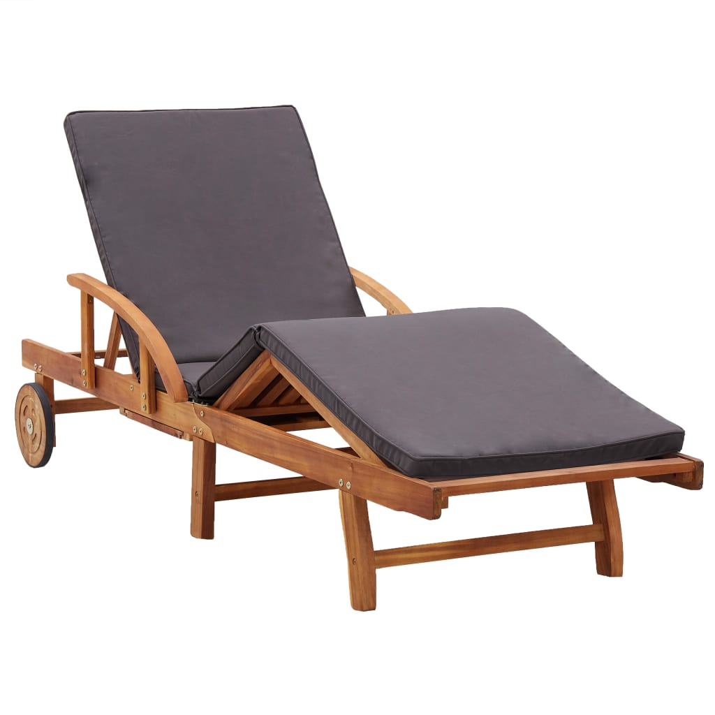 Sun Lounger With Cushion Solid Acacia Wood