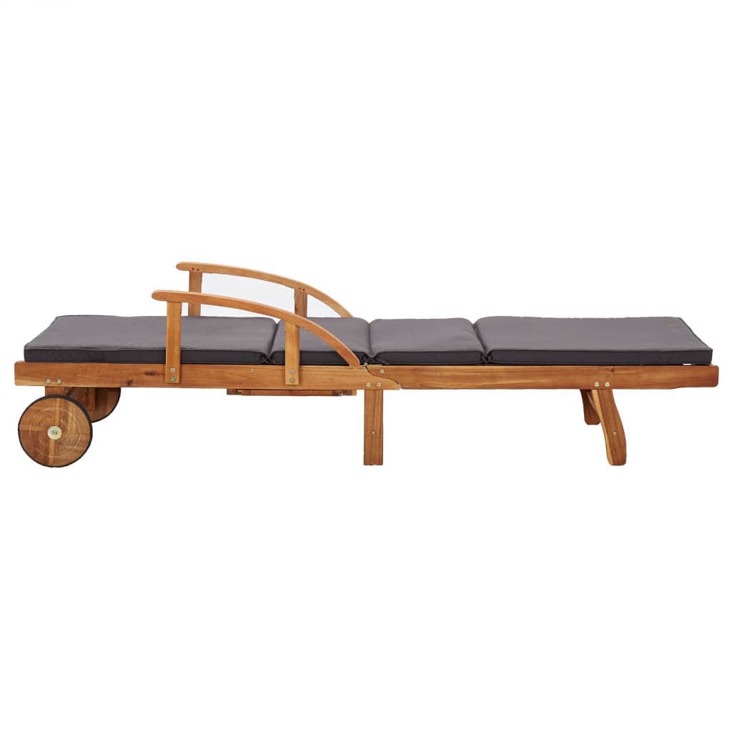 Sun Lounger With Cushion Solid Acacia Wood