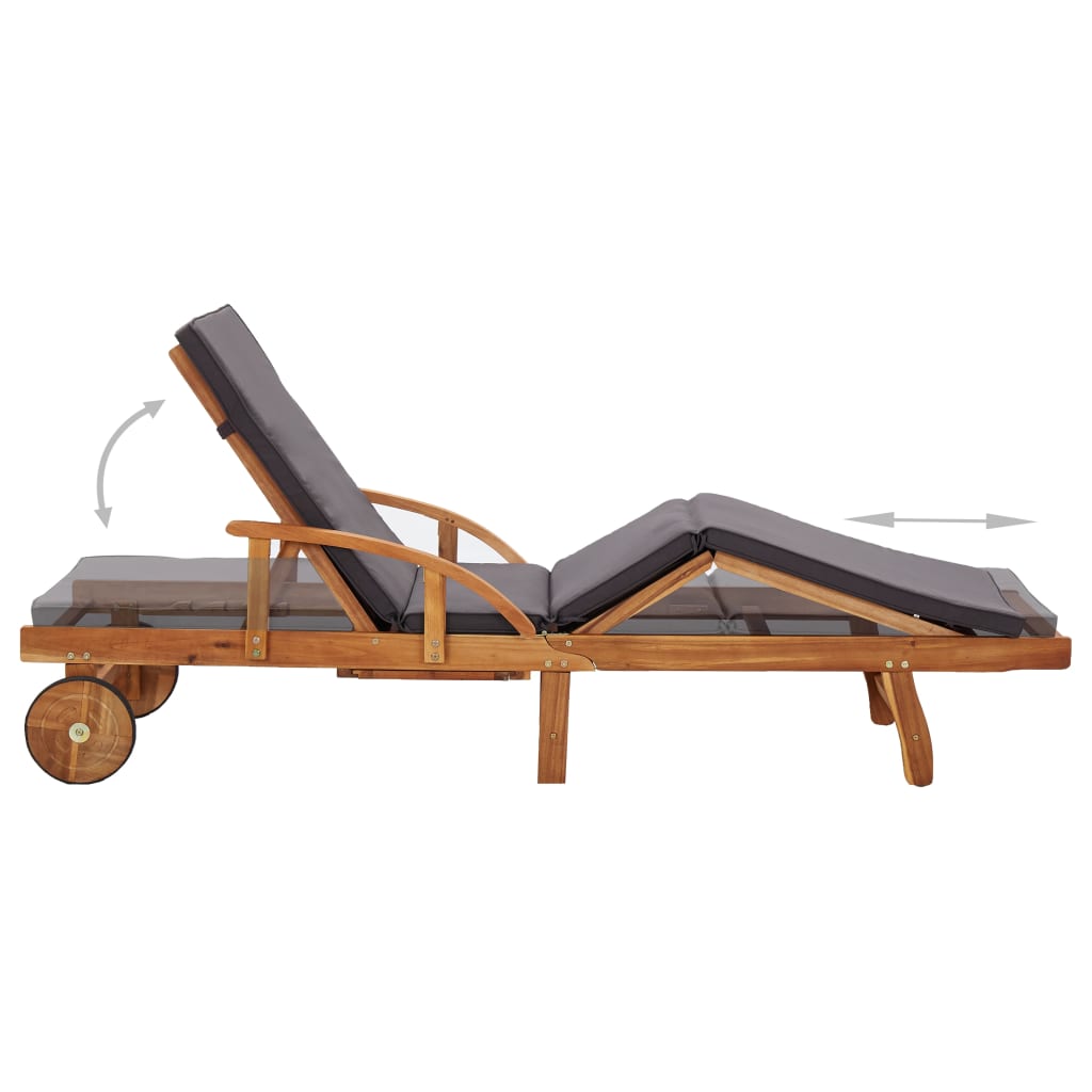 Sun Lounger With Cushion Solid Acacia Wood