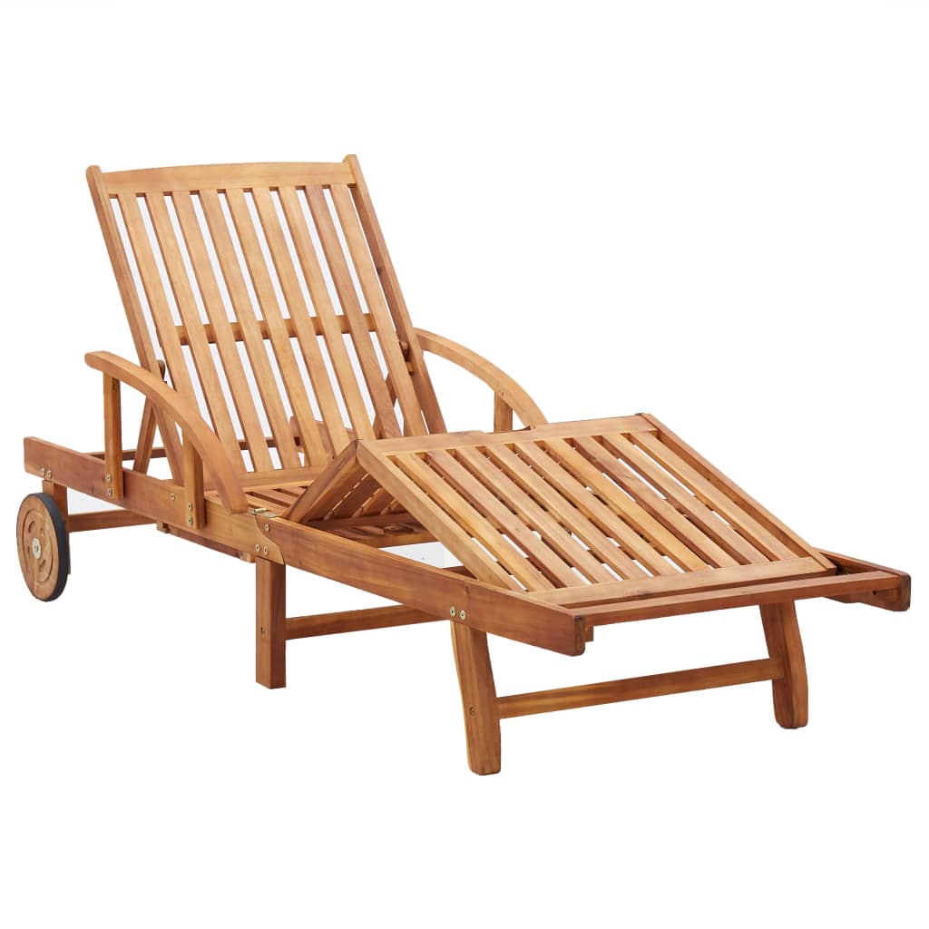 Sun Lounger With Cushion Solid Acacia Wood