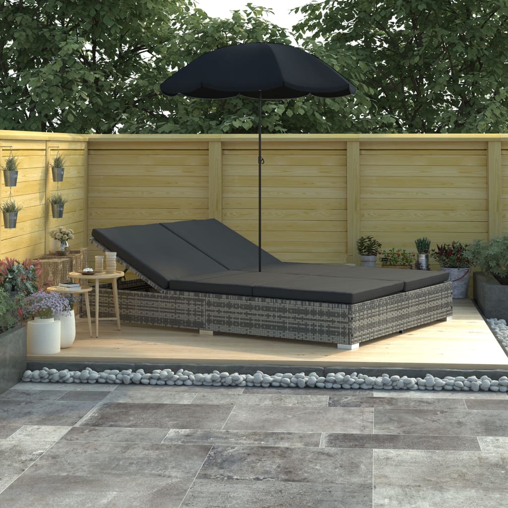 Patio Lounge Bed With Umbrella Poly Rattan