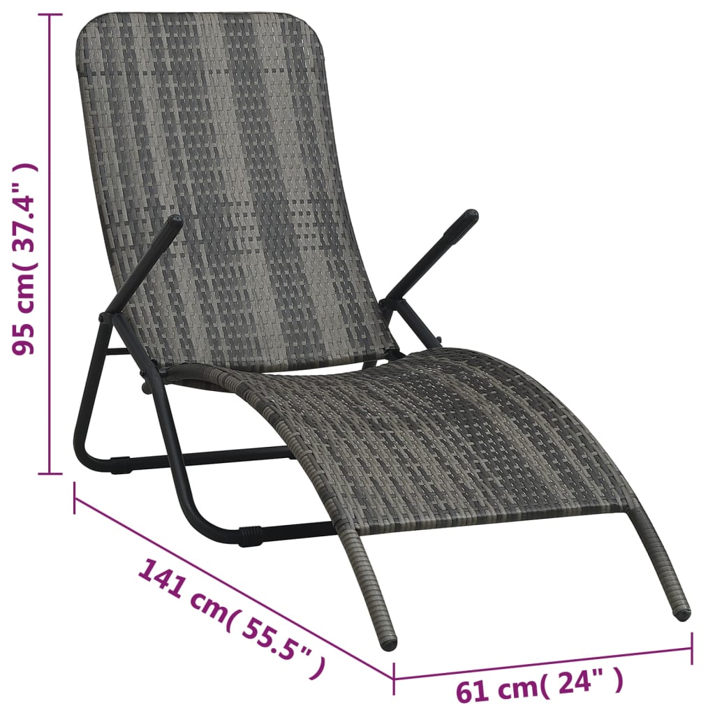 Folding Sun Lounger Poly Rattan Gray