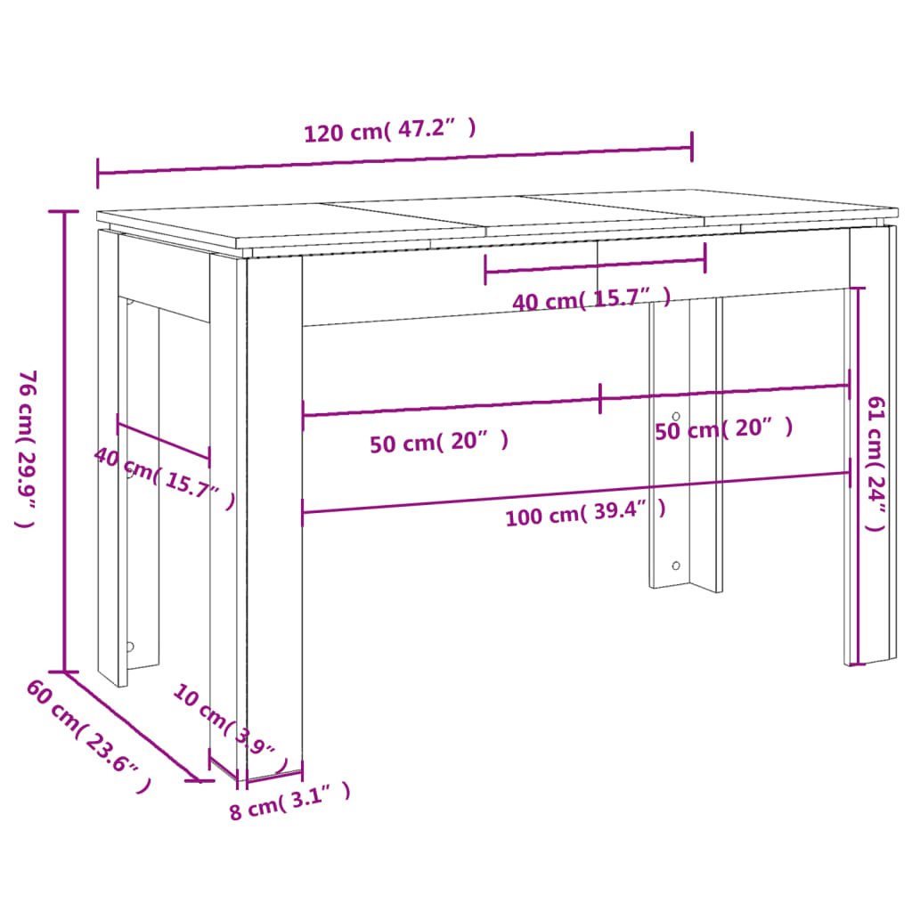 Dining Table 47.2&quot;X23.6&quot;X29.9&quot; Engineered Wood