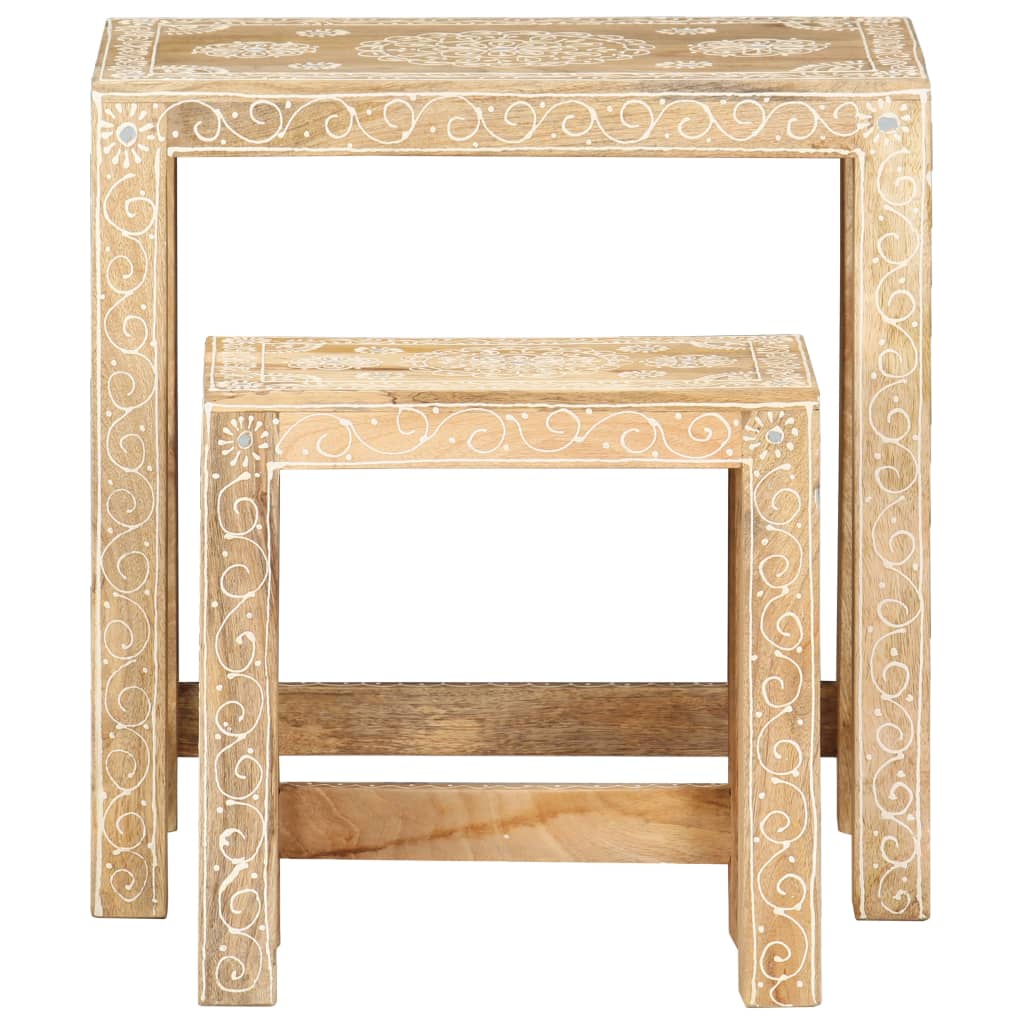 2 Piece Hand-Painted Side Table Set Solid Mango Wood