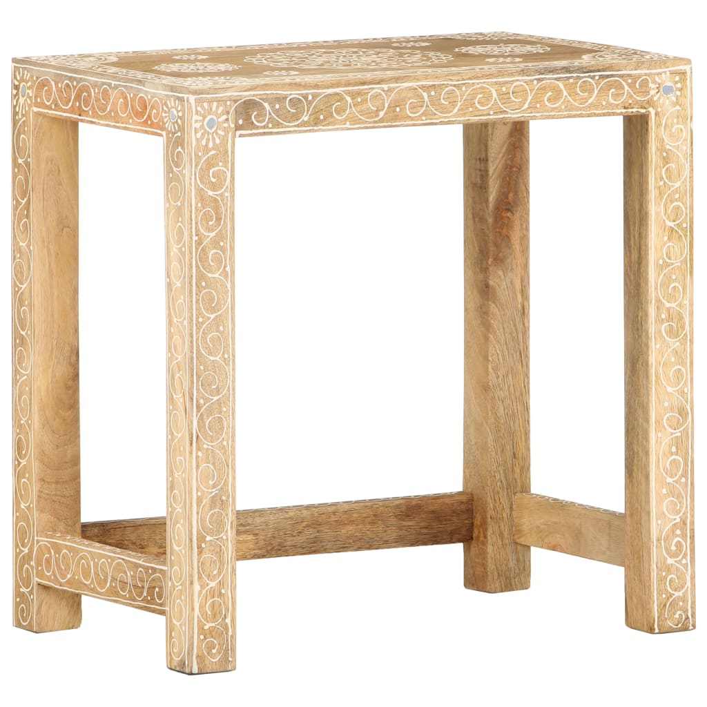 2 Piece Hand-Painted Side Table Set Solid Mango Wood