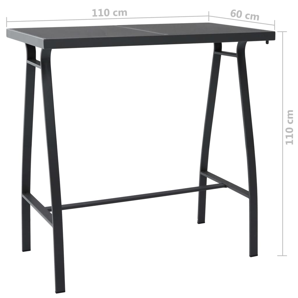 Patio Bar Table Black Tempered Glass