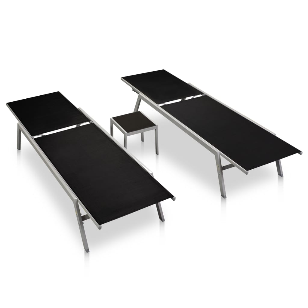 Sun Loungers 2 Pcs With Table Steel And Textilene Black