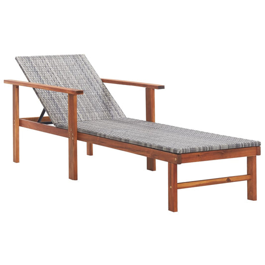 Sun Lounger Poly Rattan And Solid Acacia Wood