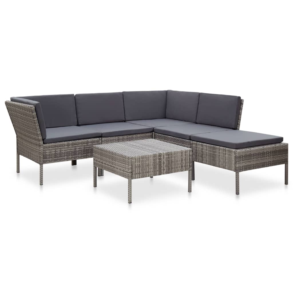 6 Piece Patio Lounge Set With Cushions Poly Rattan