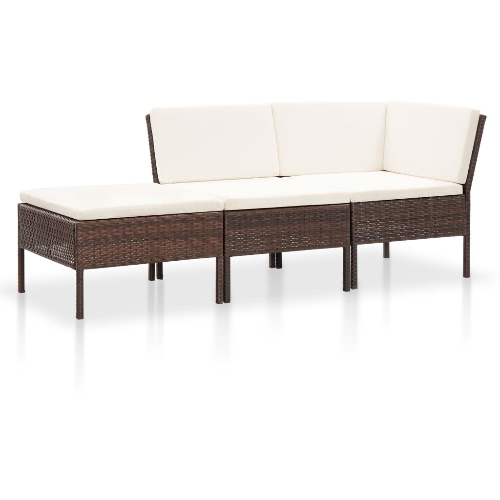 3 Piece Patio Lounge Set With Cushions Poly Rattan