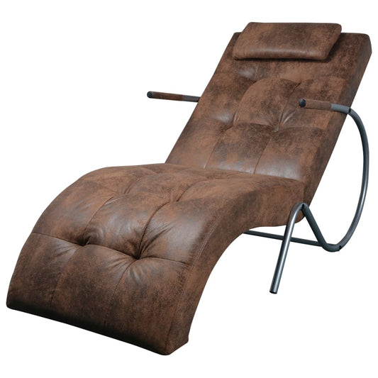 Chaise Longue With Pillow Suede Look Fabric