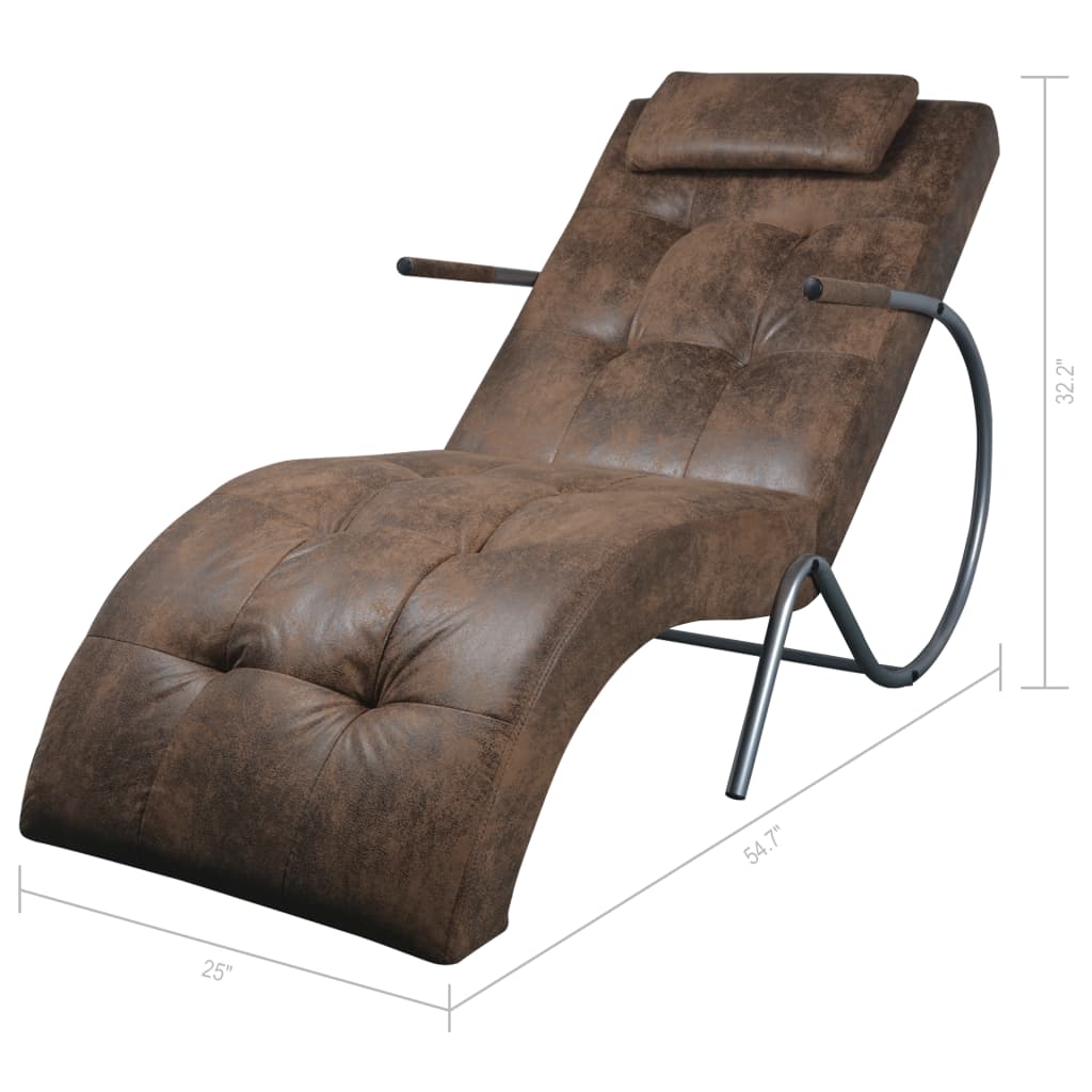 Chaise Longue With Pillow Suede Look Fabric