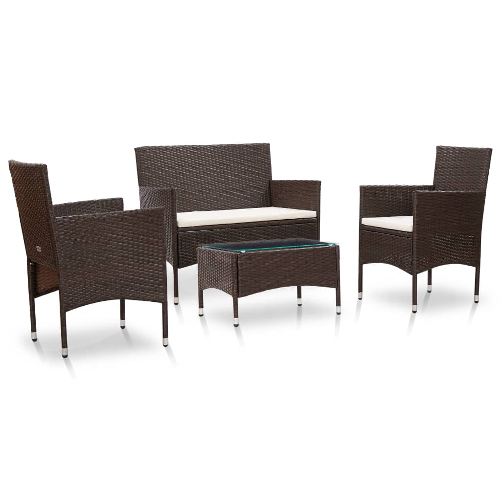 4 Piece Patio Lounge Set With Cushions Poly Rattan Black