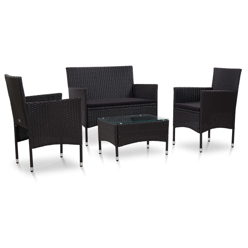 4 Piece Patio Lounge Set With Cushions Poly Rattan Black