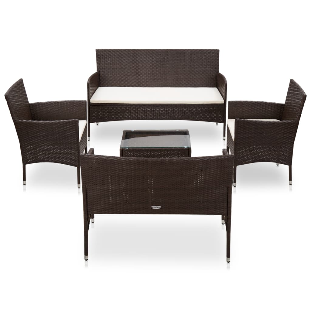 5 Piece Patio Lounge Set With Cushions Poly Rattan