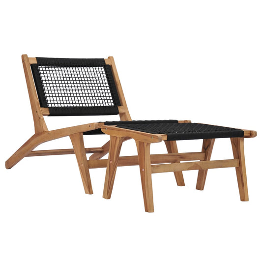 Sun Lounger With Footrest Solid Teak Wood And Rope