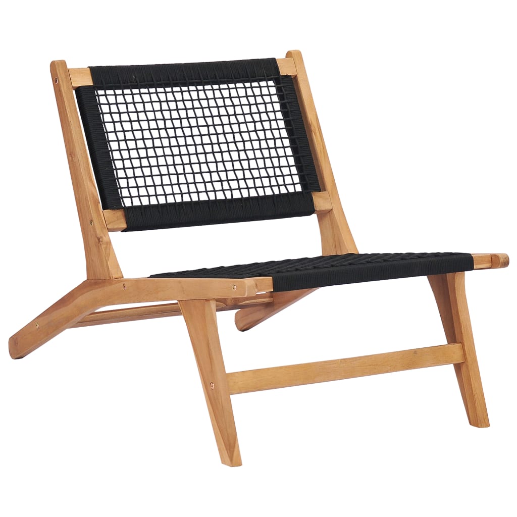 Sun Lounger With Footrest Solid Teak Wood And Rope