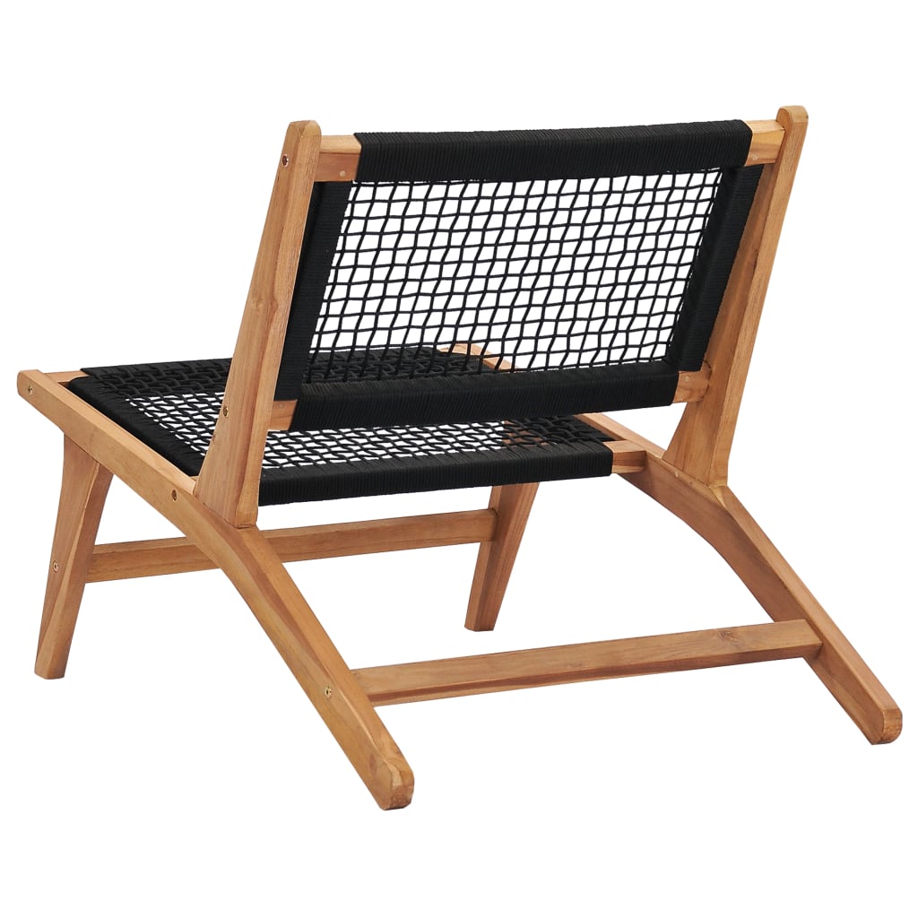 Sun Lounger With Footrest Solid Teak Wood And Rope