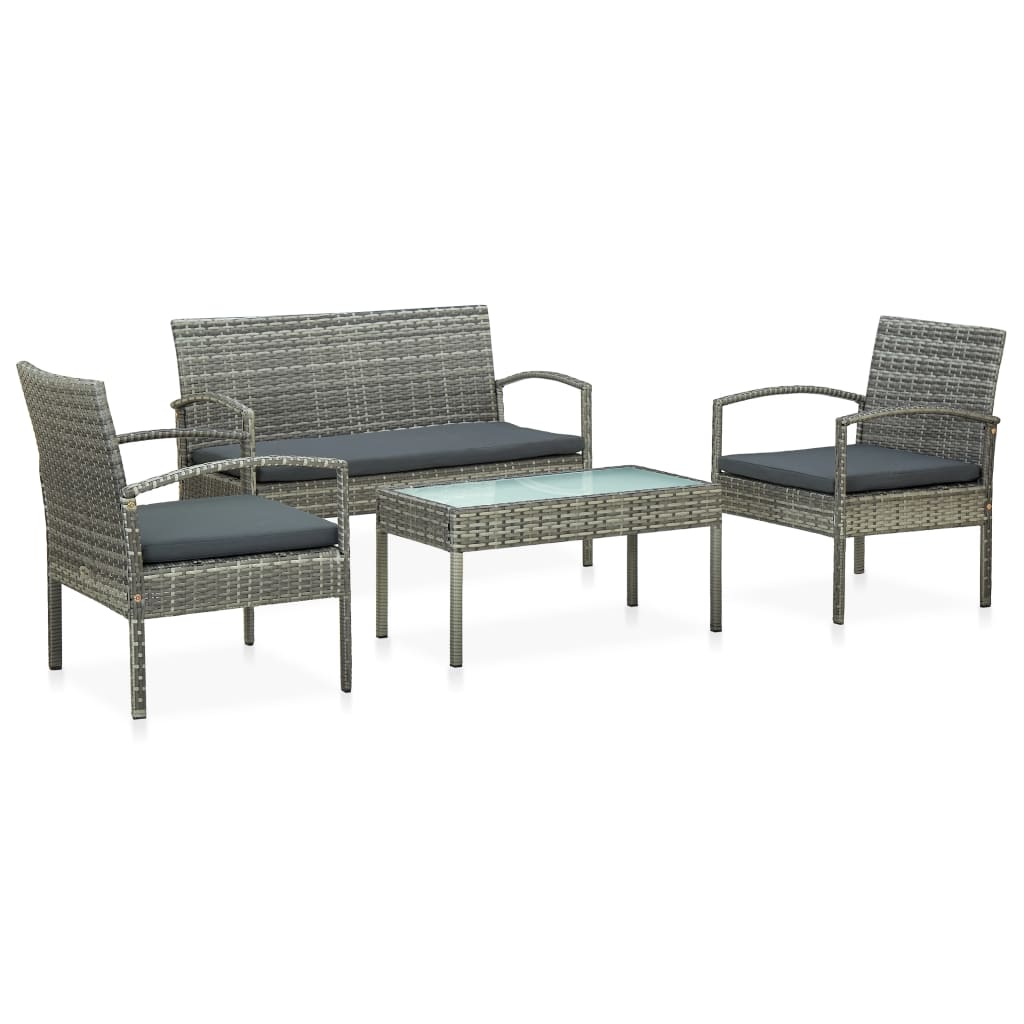 4 Piece Patio Lounge Set With Cushions Poly Rattan Black