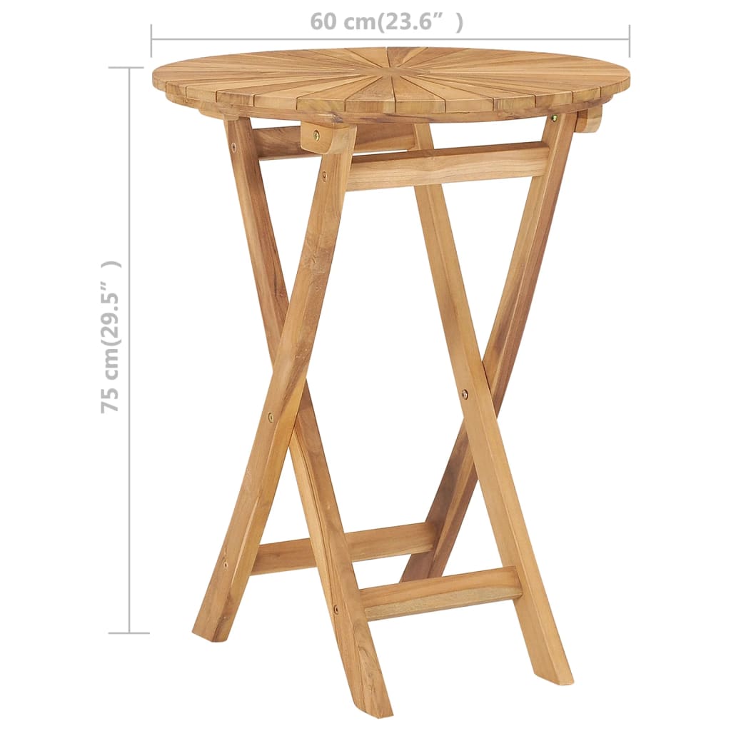 Folding Patio Table Ø 23.6&quot; Solid Teak Wood