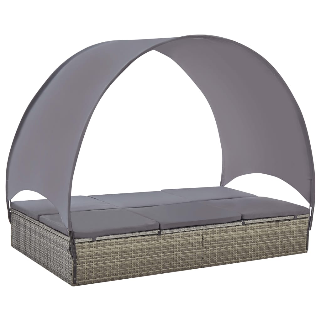 Double Sun Lounger With Canopy Poly Rattan