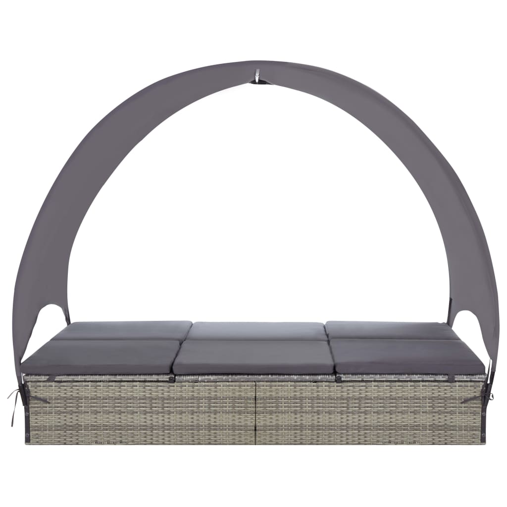 Double Sun Lounger With Canopy Poly Rattan