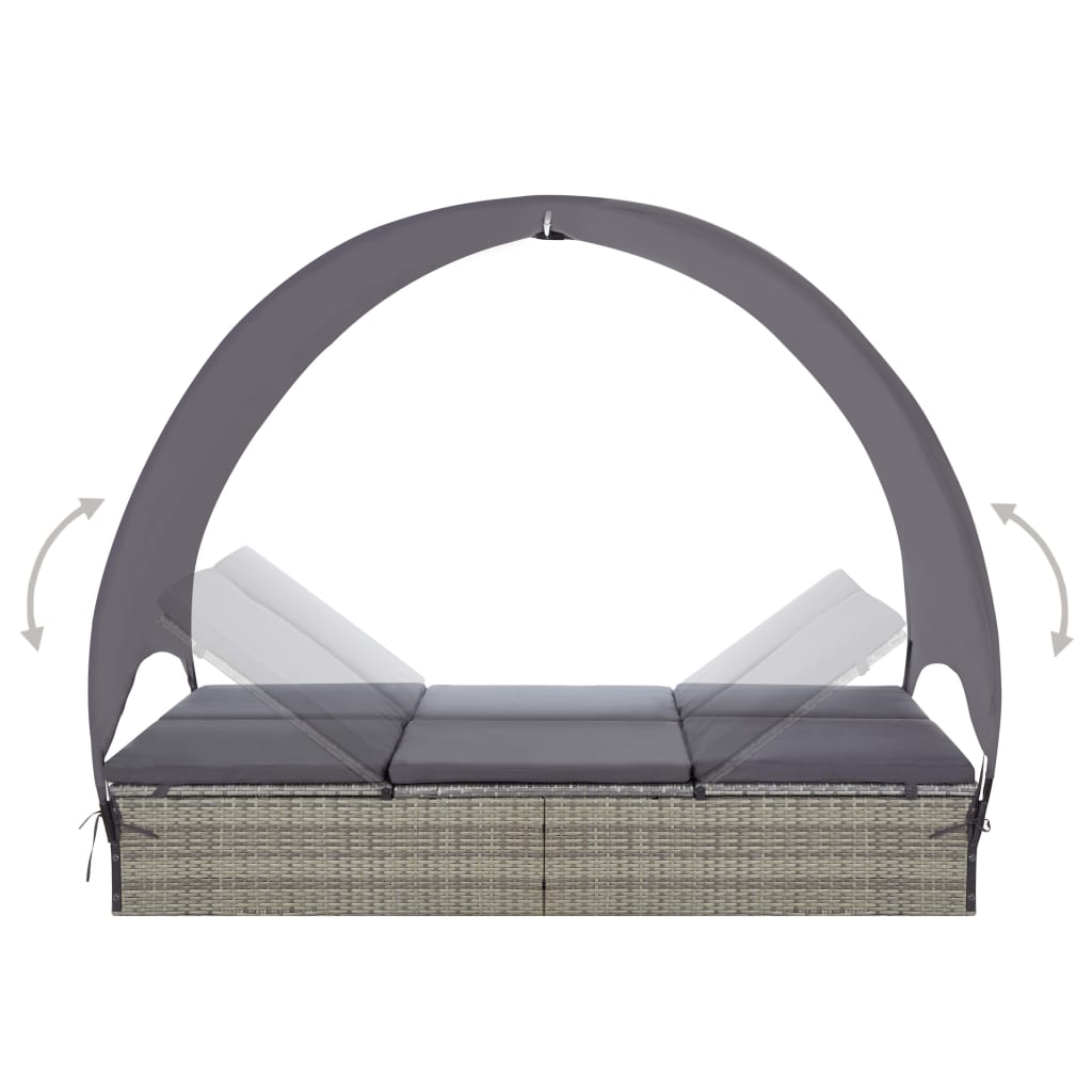 Double Sun Lounger With Canopy Poly Rattan