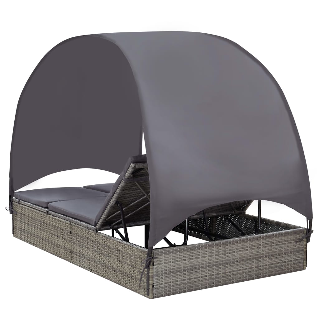 Double Sun Lounger With Canopy Poly Rattan