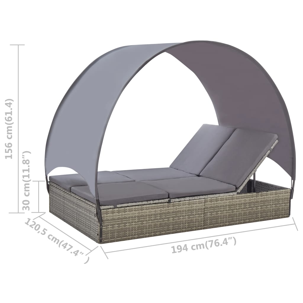 Double Sun Lounger With Canopy Poly Rattan