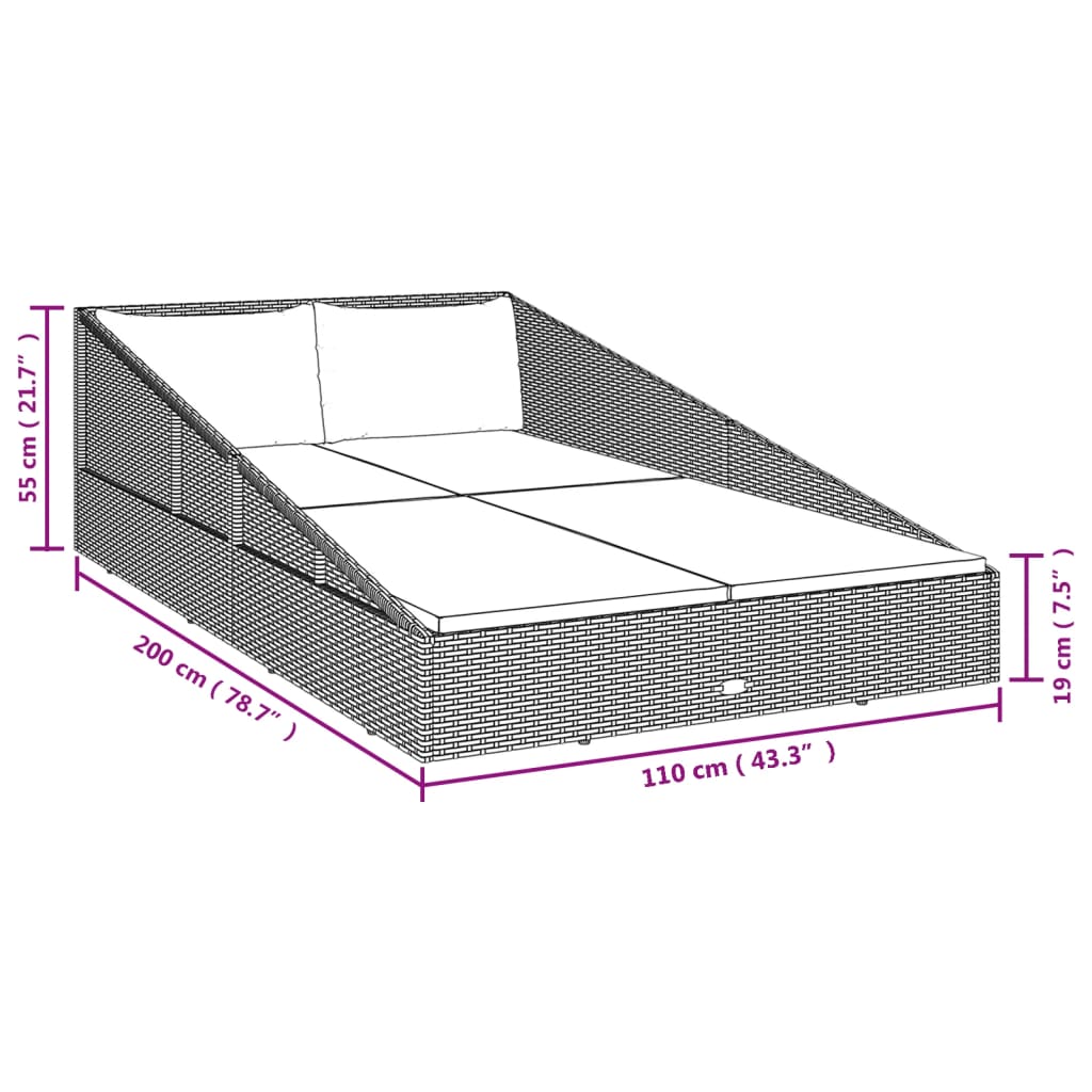 Patio Bed Gray 43.3&quot;X78.7&quot; Poly Rattan