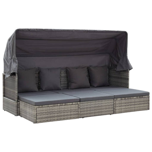 Patio Lounge Bed With Roof Mixed Poly Rattan