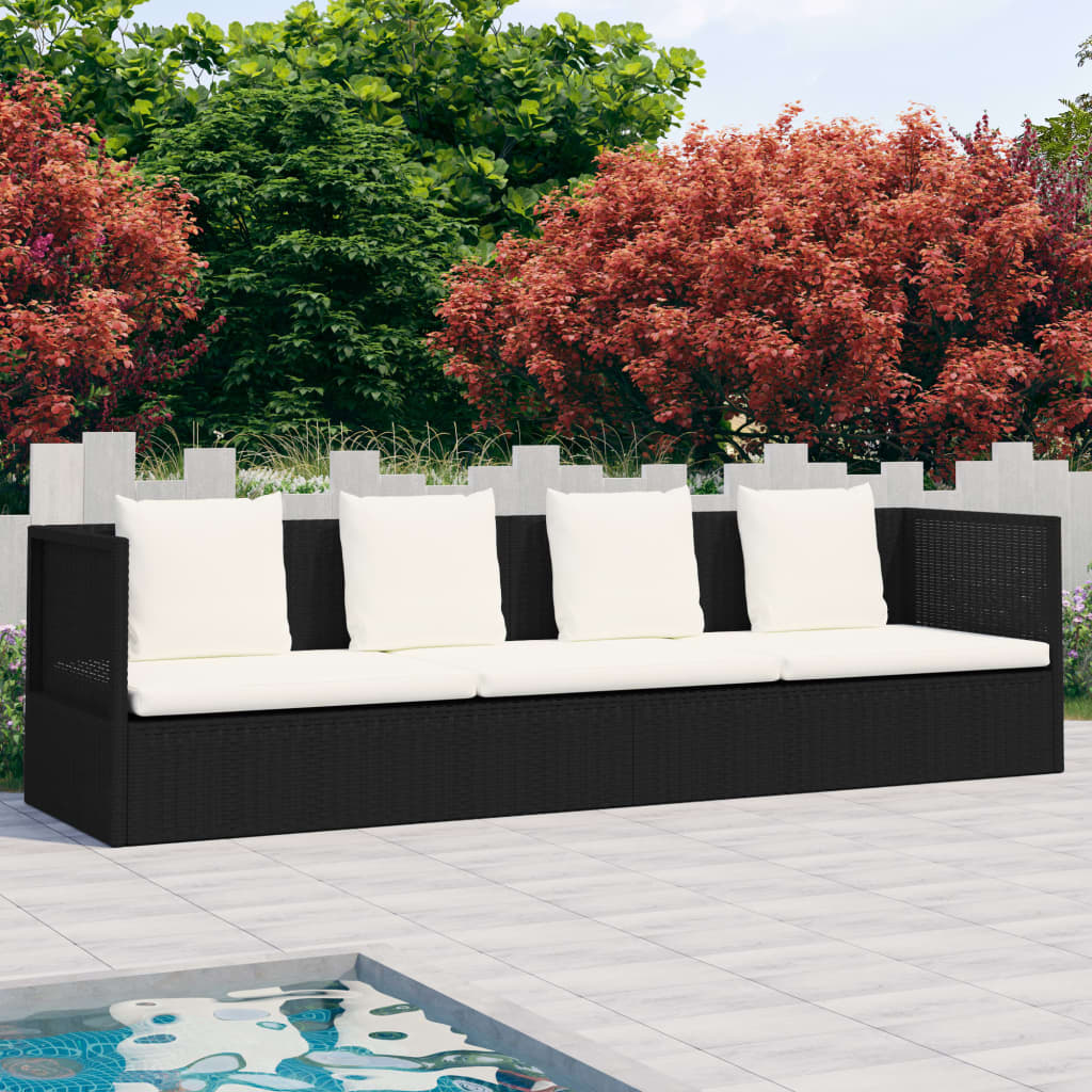 Patio Bed With Cushion & Pillows Poly Rattan