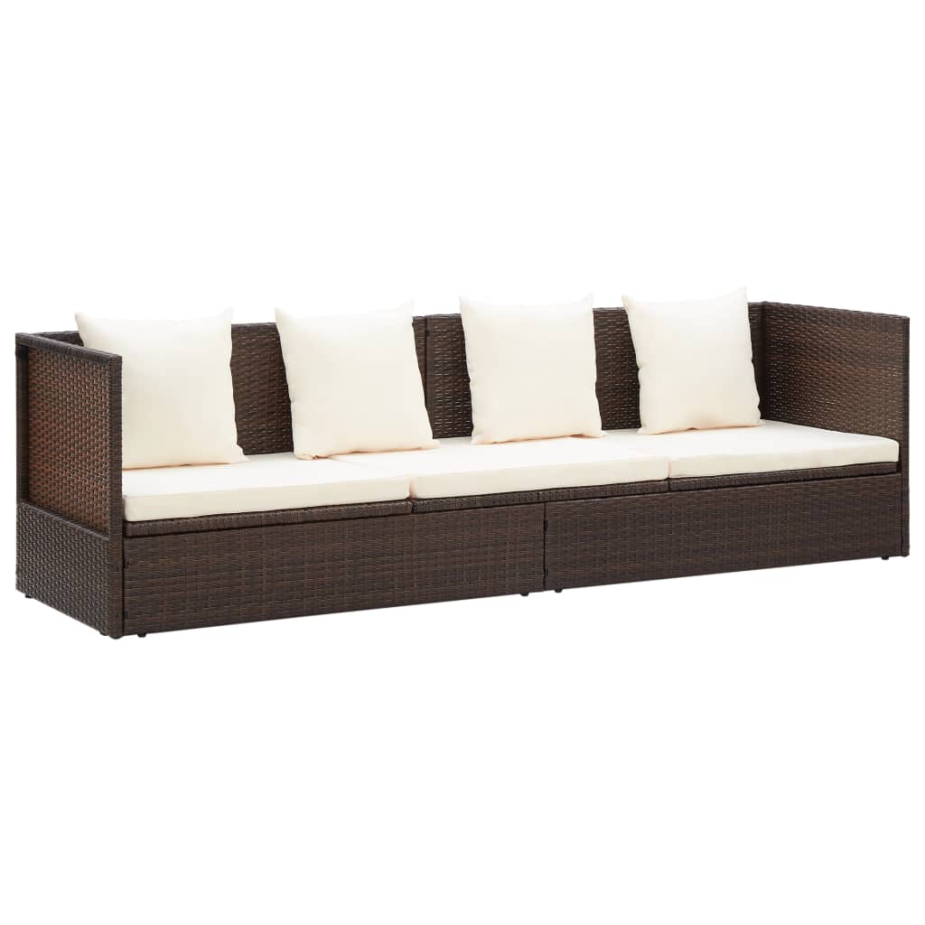 Patio Bed With Cushion & Pillows Poly Rattan