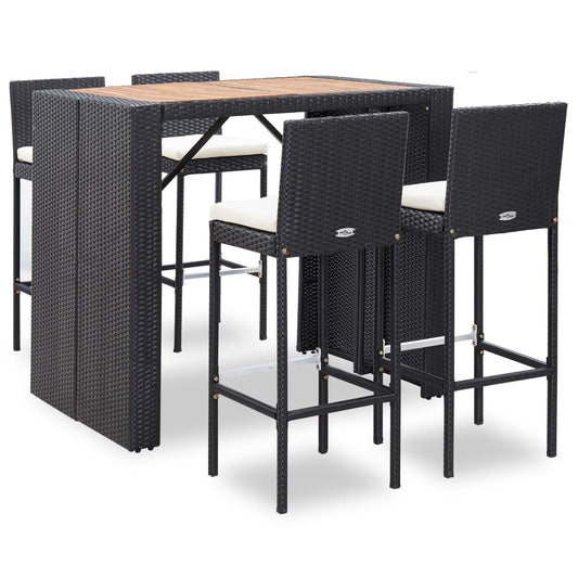 5 Piece Patio Bar Set Poly Rattan And Acacia Wood