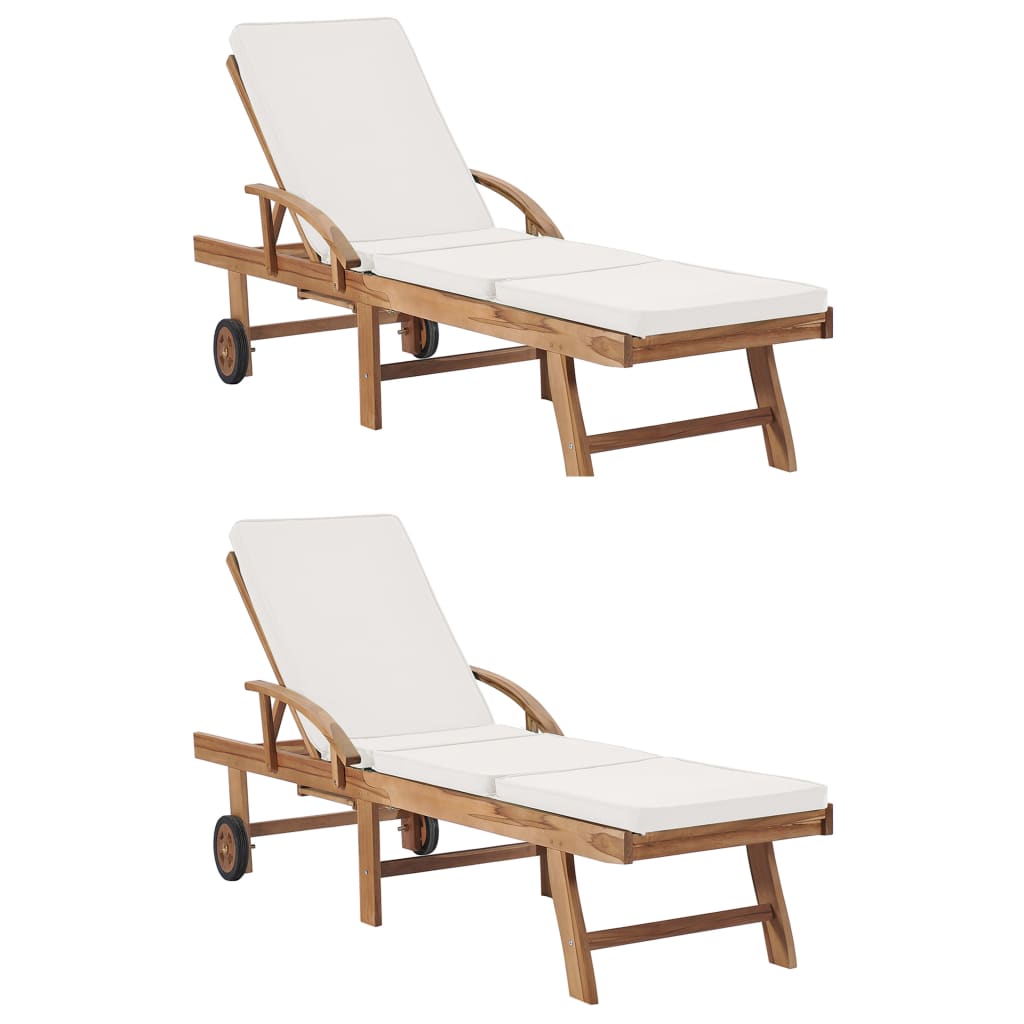 Sun Lounger With Cushion Solid Teak Wood