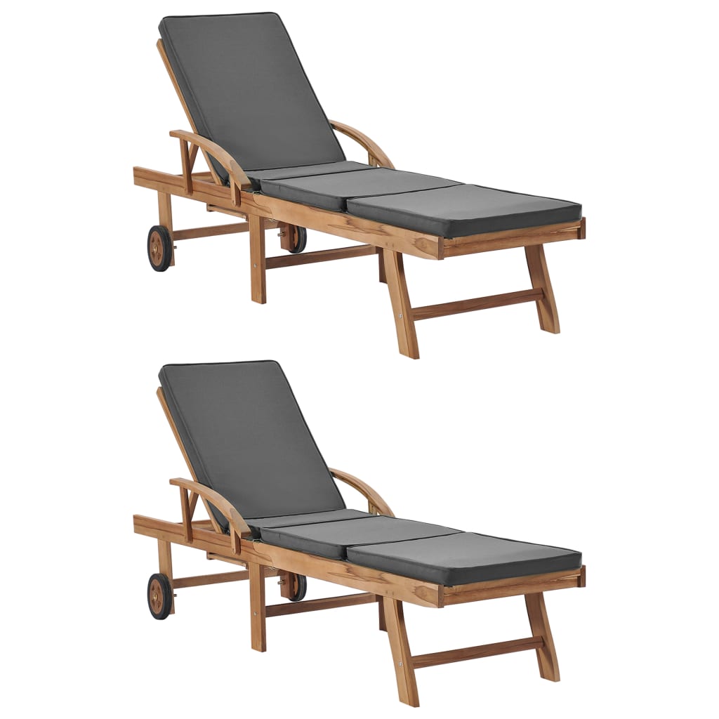 Sun Lounger With Cushion Solid Teak Wood