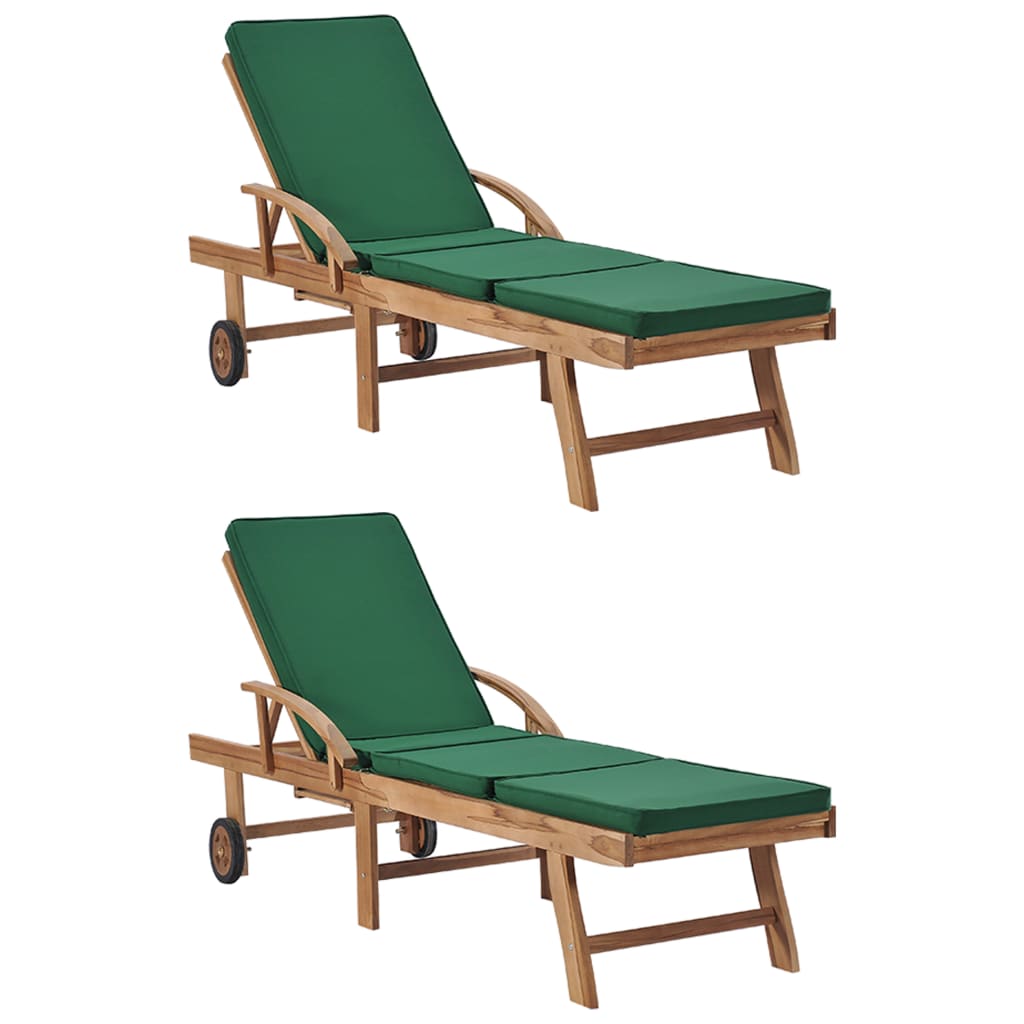 Sun Lounger With Cushion Solid Teak Wood