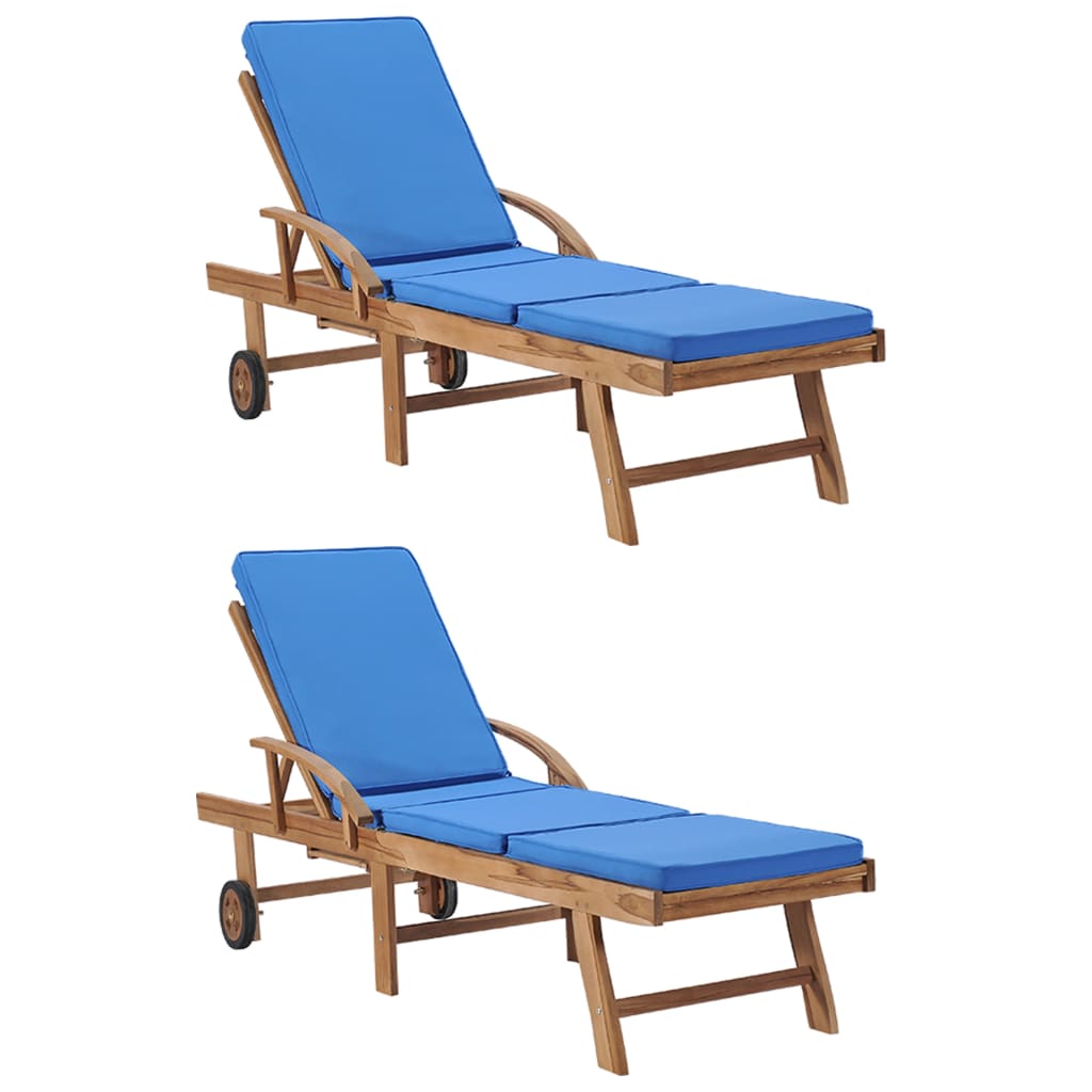 Sun Lounger With Cushion Solid Teak Wood