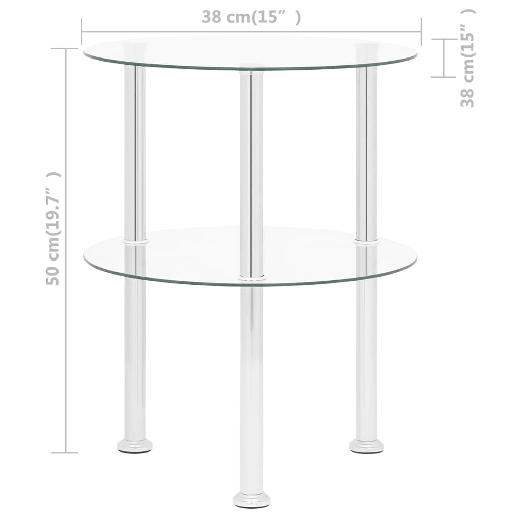 2-Tier Side Table 15&quot; Tempered Glass