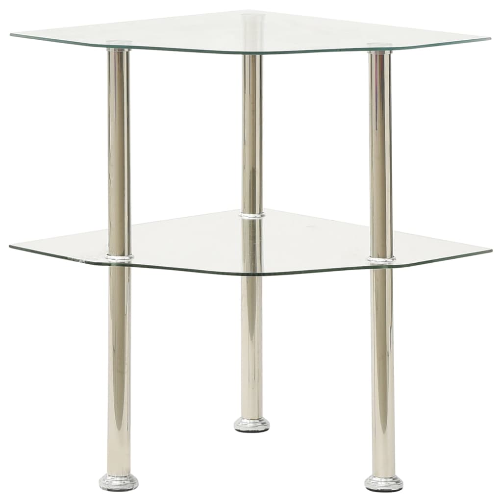 2-Tier Side Table 15&quot; Tempered Glass