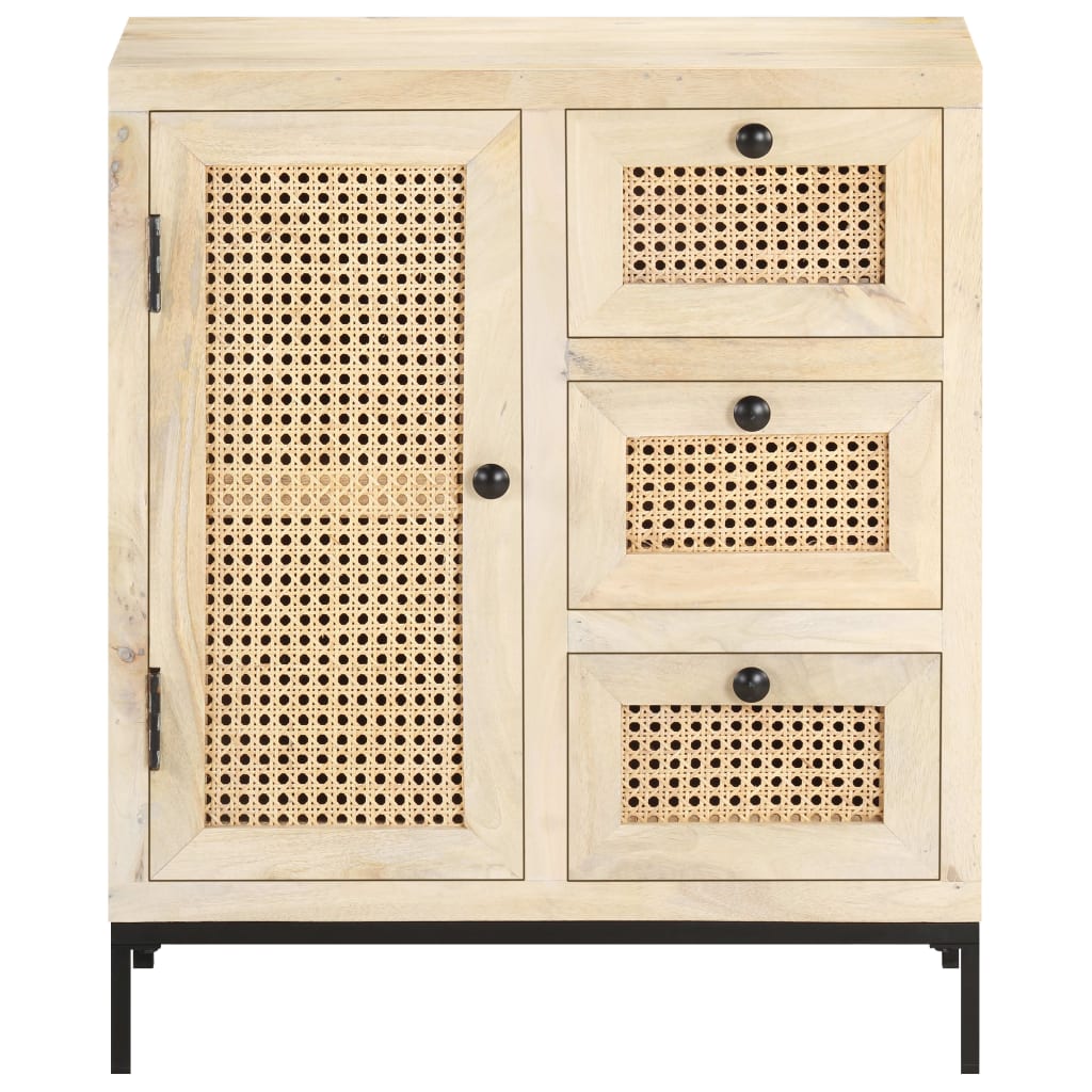 Sideboard 23.6&quot;X13.8&quot;X27.6&quot; Solid Mango Wood And Natural Cane