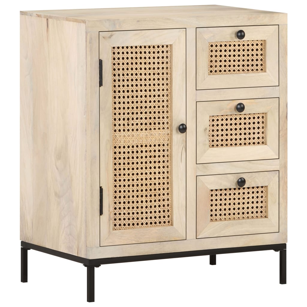 Sideboard 23.6&quot;X13.8&quot;X27.6&quot; Solid Mango Wood And Natural Cane