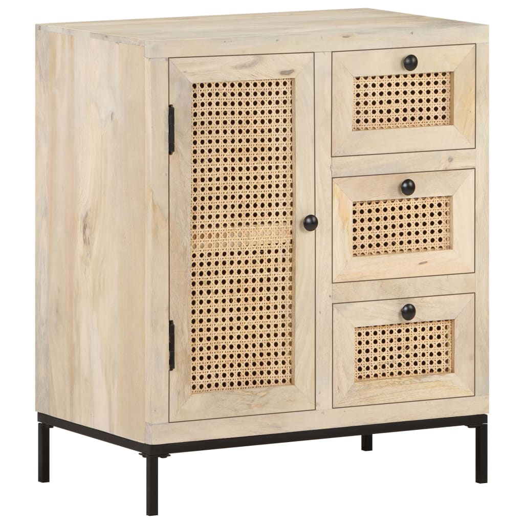 Sideboard 23.6&quot;X13.8&quot;X27.6&quot; Solid Mango Wood And Natural Cane